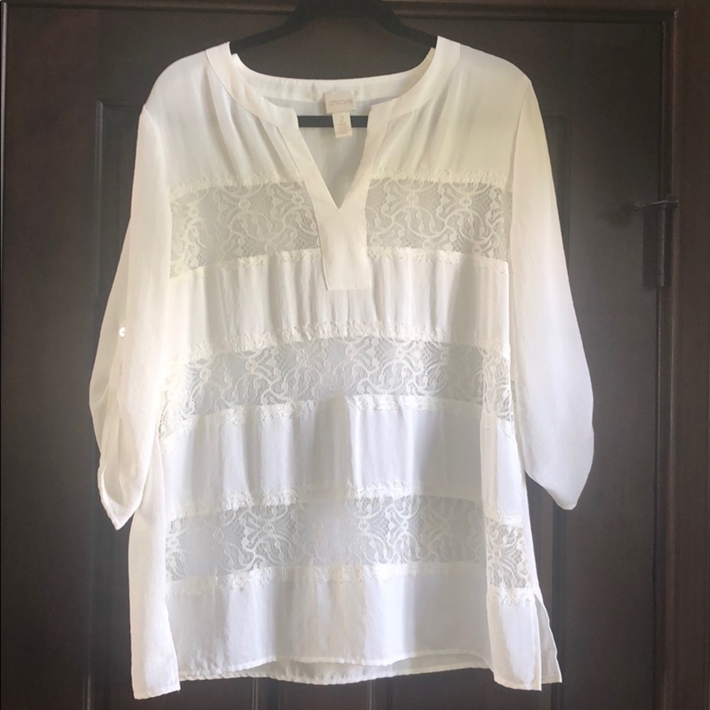 Chico’s Off-White Polyester and Lace Tunic